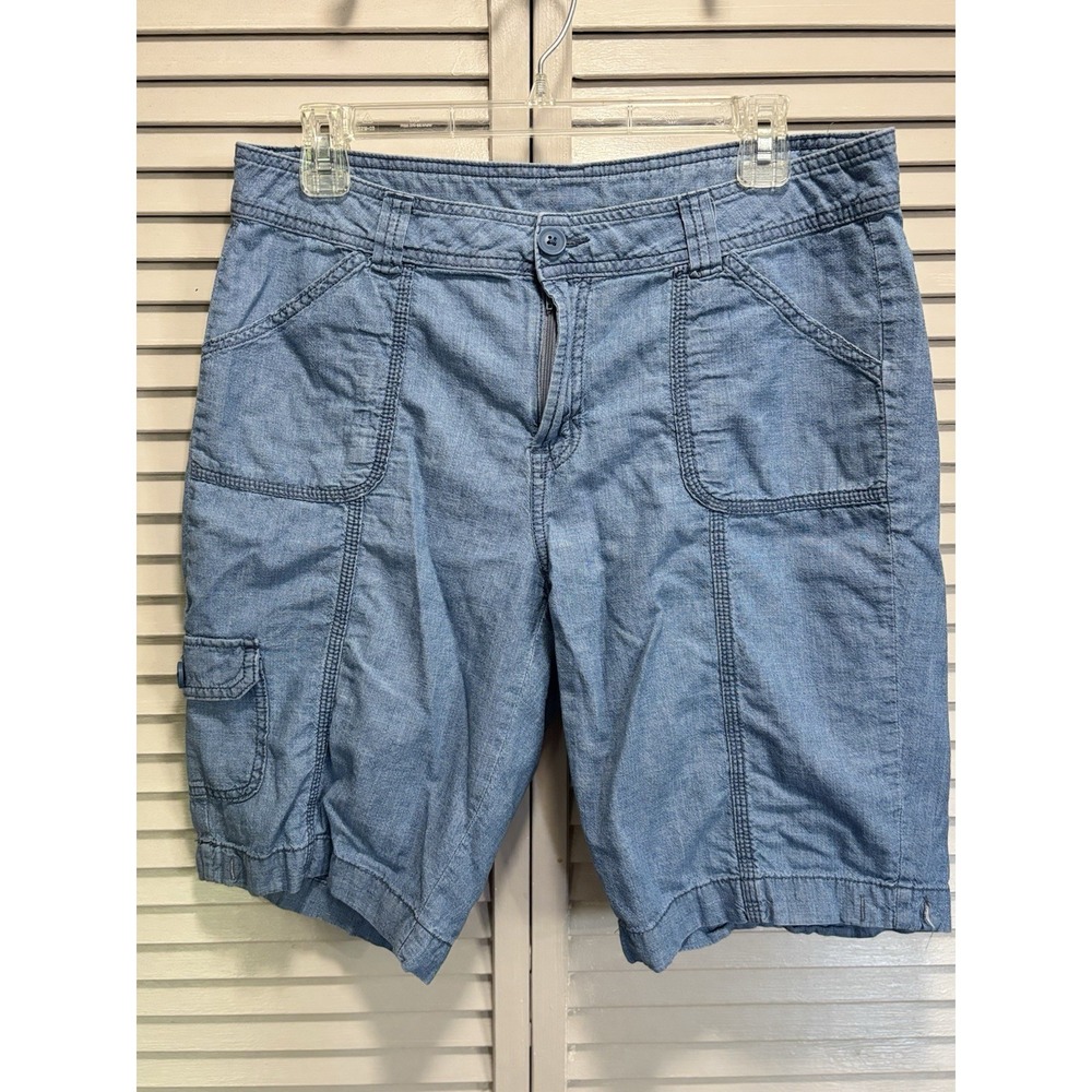 St Johns Bay Soft Cotton Cargo Bermuda Shorts Size 10 Zip Mid Rise Lightweight